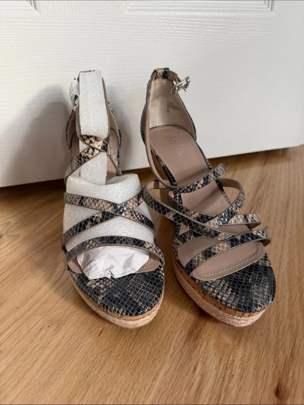 Charles By Charles David Snake-Print Wedge Sandals - Black & Tan